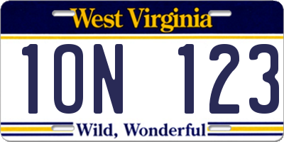 WV license plate 1ON123