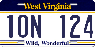 WV license plate 1ON124