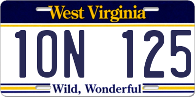 WV license plate 1ON125