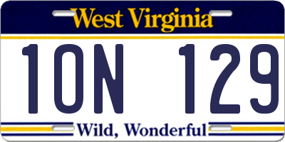 WV license plate 1ON129