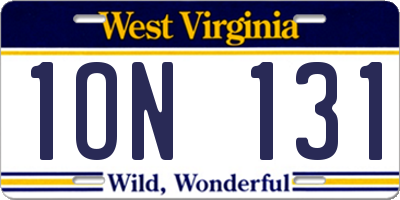 WV license plate 1ON131