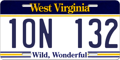 WV license plate 1ON132