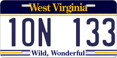 WV license plate 1ON133