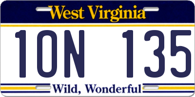 WV license plate 1ON135