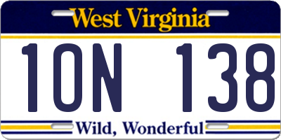 WV license plate 1ON138
