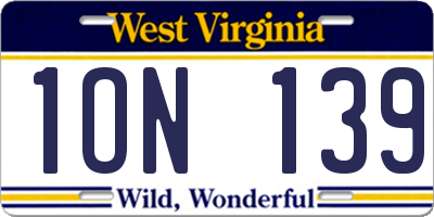 WV license plate 1ON139