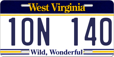 WV license plate 1ON140