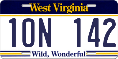 WV license plate 1ON142