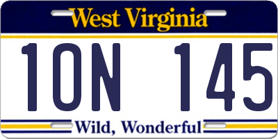 WV license plate 1ON145
