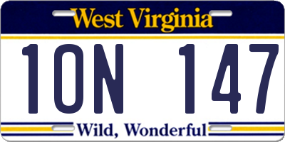 WV license plate 1ON147