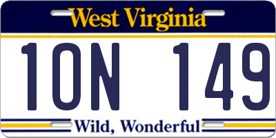 WV license plate 1ON149