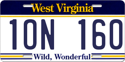 WV license plate 1ON160