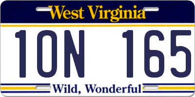 WV license plate 1ON165