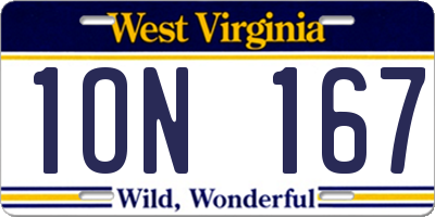 WV license plate 1ON167