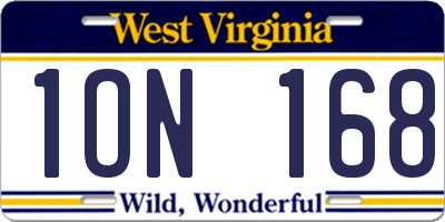 WV license plate 1ON168