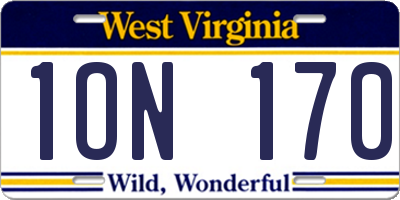 WV license plate 1ON170
