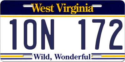 WV license plate 1ON172