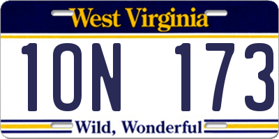 WV license plate 1ON173