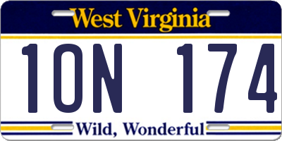 WV license plate 1ON174