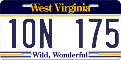 WV license plate 1ON175