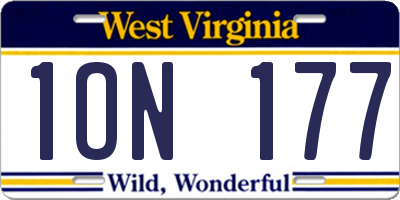 WV license plate 1ON177