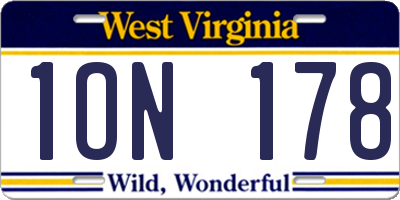 WV license plate 1ON178