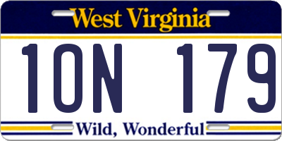 WV license plate 1ON179