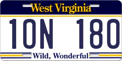 WV license plate 1ON180