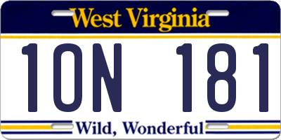 WV license plate 1ON181
