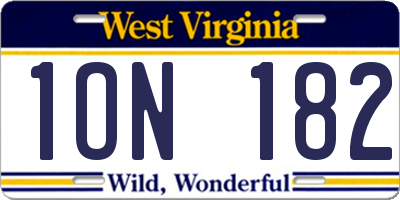 WV license plate 1ON182