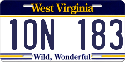 WV license plate 1ON183