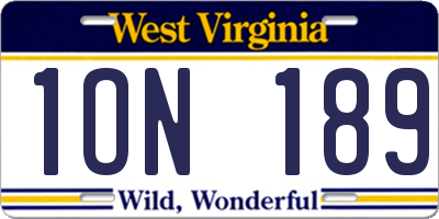 WV license plate 1ON189