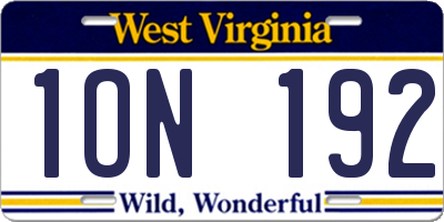 WV license plate 1ON192