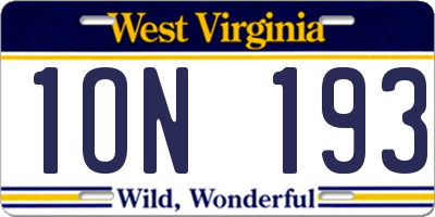 WV license plate 1ON193