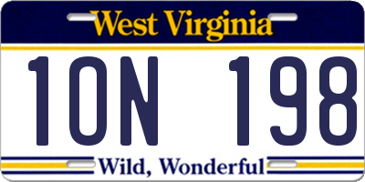WV license plate 1ON198