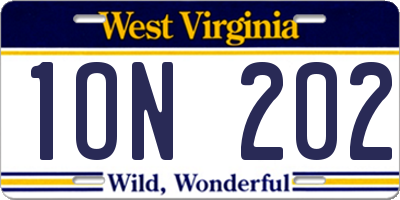 WV license plate 1ON202