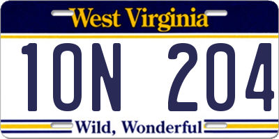 WV license plate 1ON204