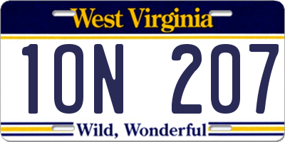 WV license plate 1ON207