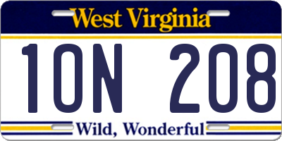 WV license plate 1ON208