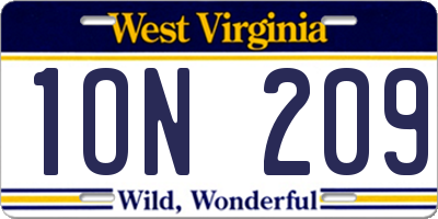 WV license plate 1ON209