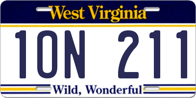 WV license plate 1ON211