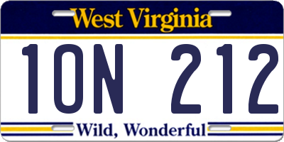 WV license plate 1ON212