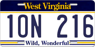 WV license plate 1ON216