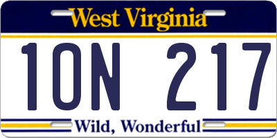 WV license plate 1ON217