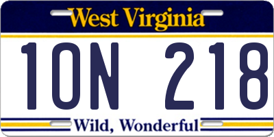 WV license plate 1ON218