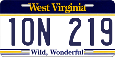 WV license plate 1ON219