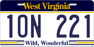 WV license plate 1ON221