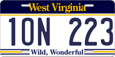 WV license plate 1ON223