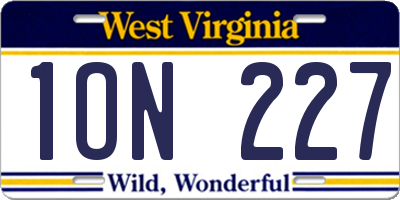 WV license plate 1ON227