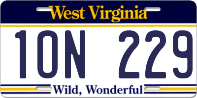 WV license plate 1ON229